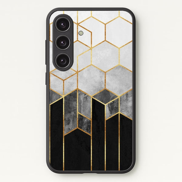 Black White & Gold Honeycomb Pattern  - Pattern Phone Case for Galaxy S25 Plus