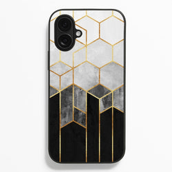 Black White & Gold Honeycomb Pattern  - Pattern Phone Case for iPhone 16 Plus