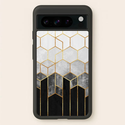 Black White & Gold Honeycomb Pattern  - Pattern Phone Case for Google Pixel 8 Pro