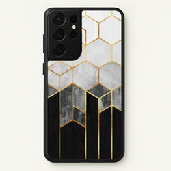Black White & Gold Honeycomb Pattern  - Pattern Phone Case for Galaxy S21 Ultra