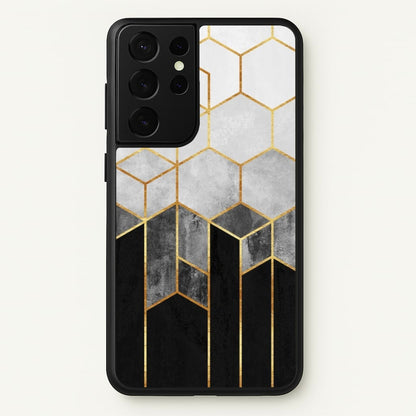 Black White & Gold Honeycomb Pattern  - Pattern Phone Case for Galaxy S21 Ultra