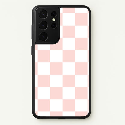 Pink And White Checkers  - Abstract Pattern Phone Case for Galaxy S21 Ultra