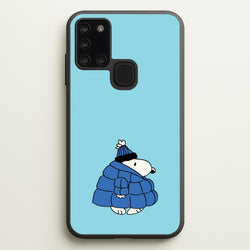 Cartoon Beagle Puffer Jacket Blue  - Snoopy Phone Case for Galaxy A21s