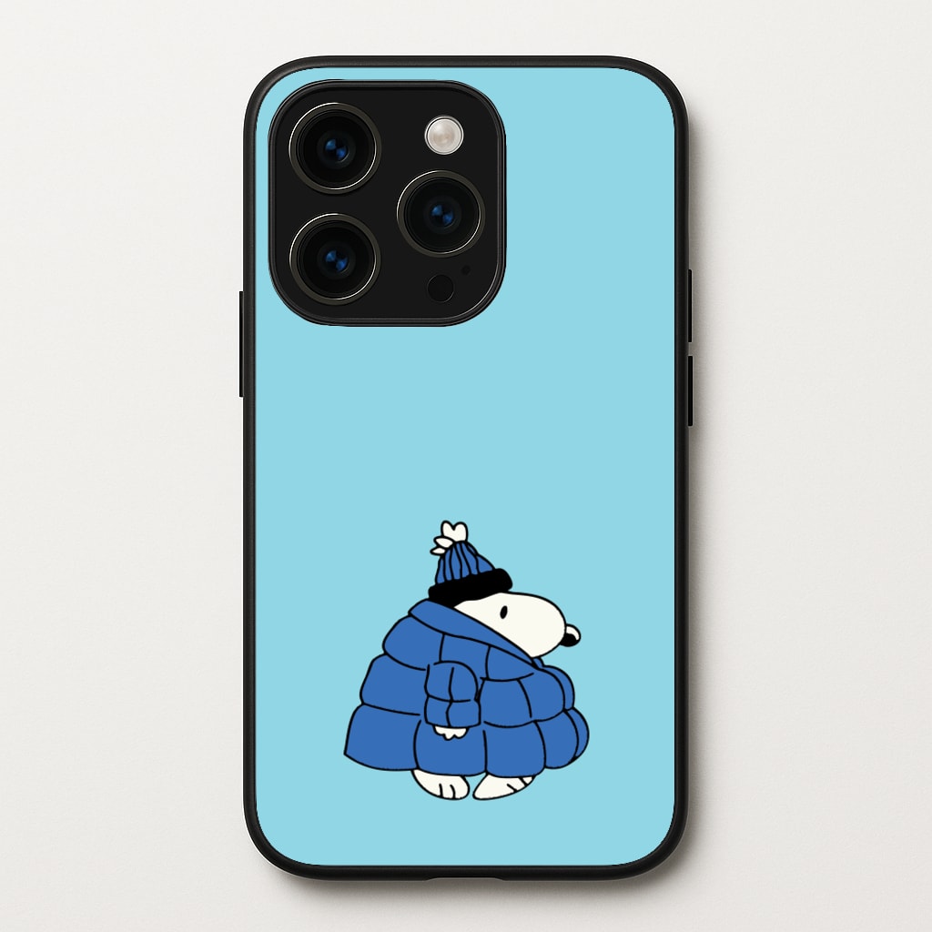 Cartoon Beagle Puffer Jacket Blue  - Snoopy Phone Case for iPhone 15 Pro Max