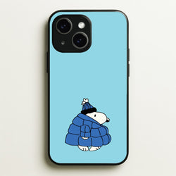 Cartoon Beagle Puffer Jacket Blue  - Snoopy Phone Case for iPhone 15