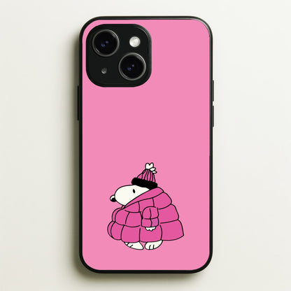 Cartoon Beagle Puffer Jacket Pink  - Snoopy Phone Case for iPhone 14