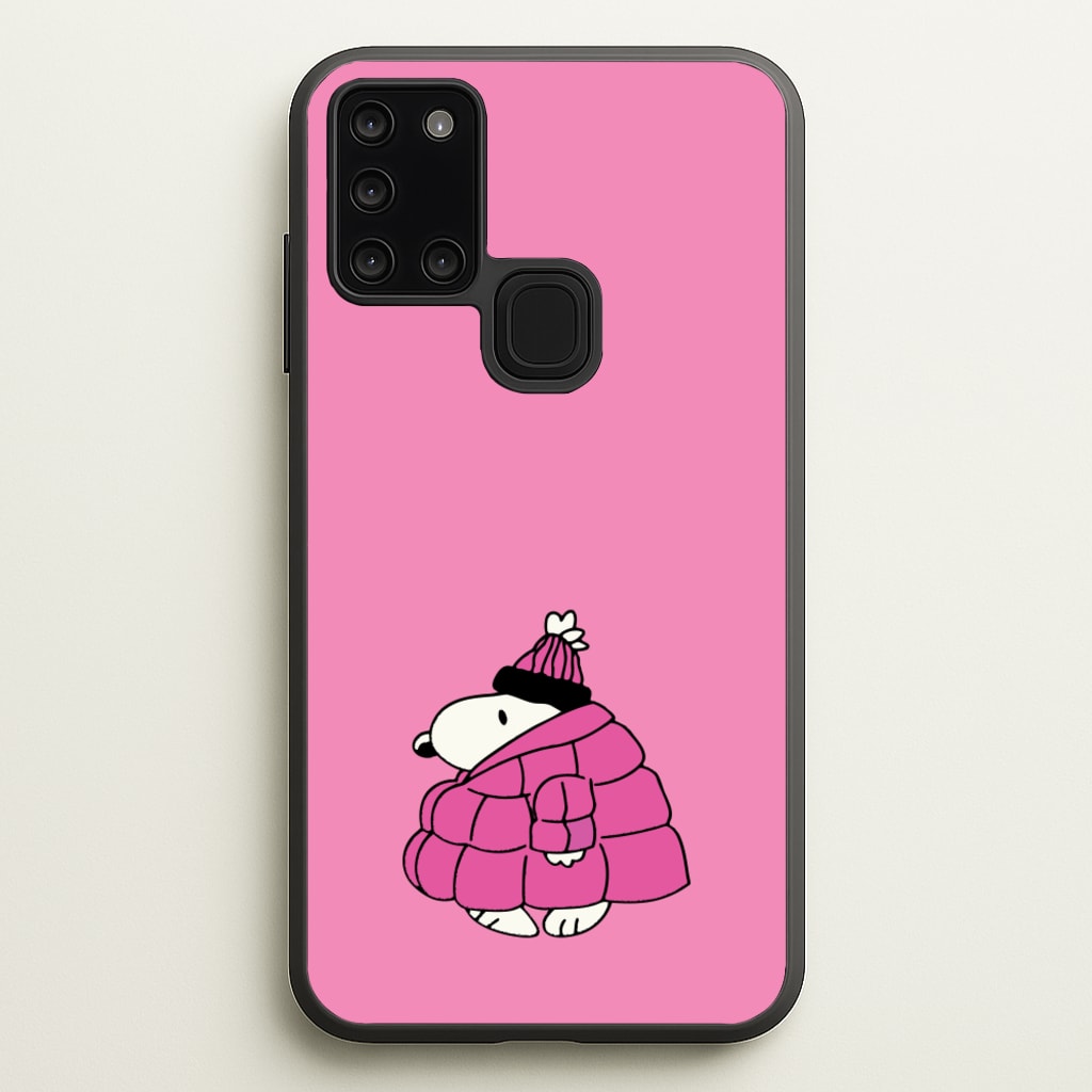 Cartoon Beagle Puffer Jacket Pink  - Snoopy Phone Case for Galaxy A21s