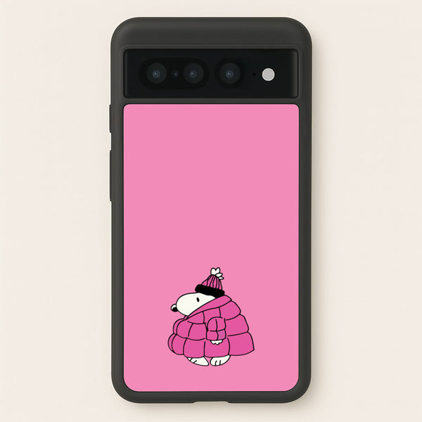 Cartoon Beagle Puffer Jacket Pink  - Snoopy Phone Case for Google Pixel 7 Pro