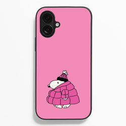 Cartoon Beagle Puffer Jacket Pink  - Snoopy Phone Case for iPhone 16 Plus