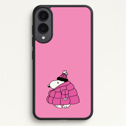 Cartoon Beagle Puffer Jacket Pink  - Snoopy Phone Case for Galaxy S25 Edge