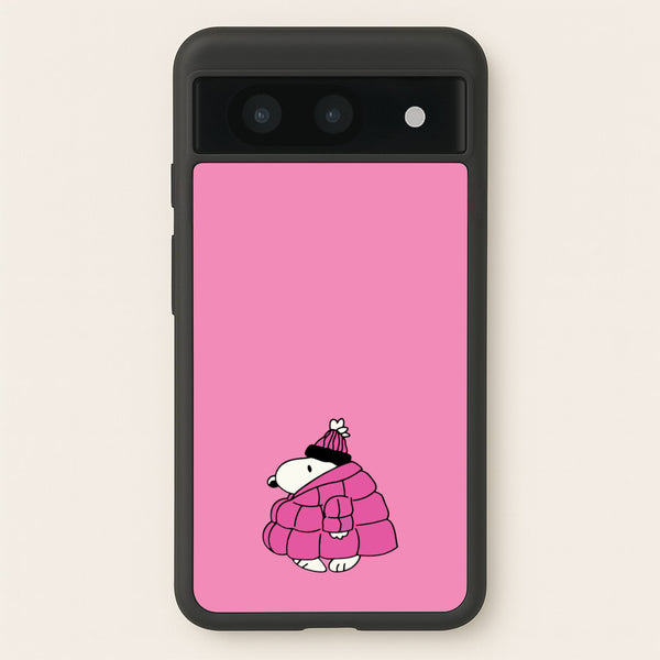 Cartoon Beagle Puffer Jacket Pink  - Snoopy Phone Case for Google Pixel 8a