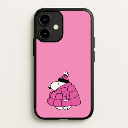 Cartoon Beagle Puffer Jacket Pink  - Snoopy Phone Case for iPhone 12 / 12 Pro