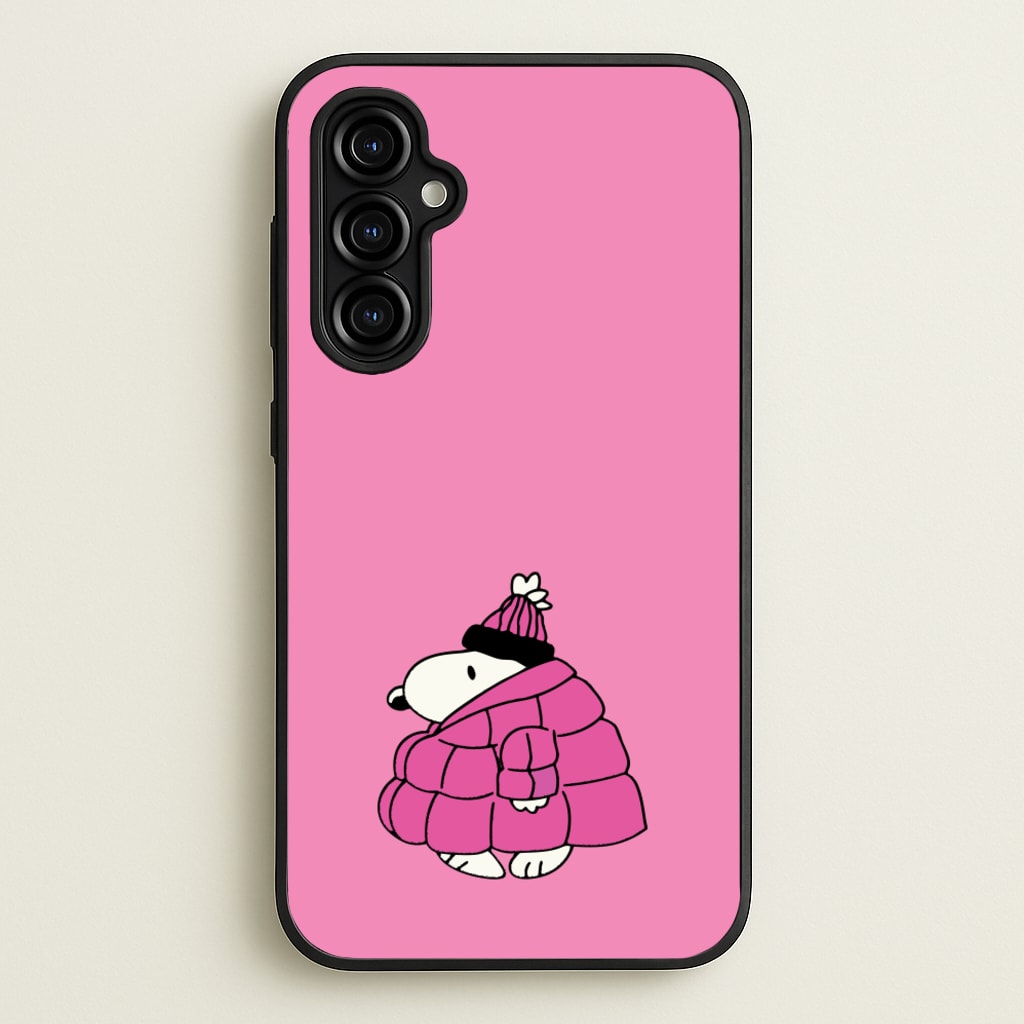 Cartoon Beagle Puffer Jacket Pink  - Snoopy Phone Case for Galaxy A54