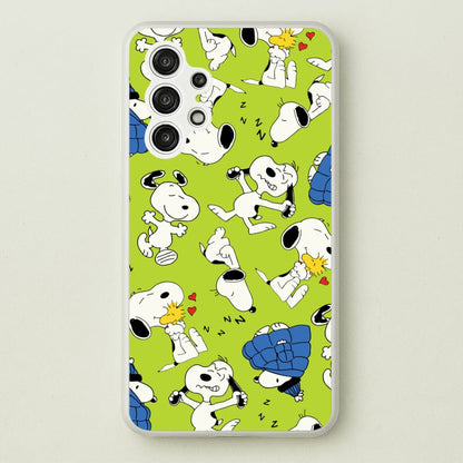 Lime Green Cartoon Beagle Pattern  - Snoopy Phone Case for Galaxy A13