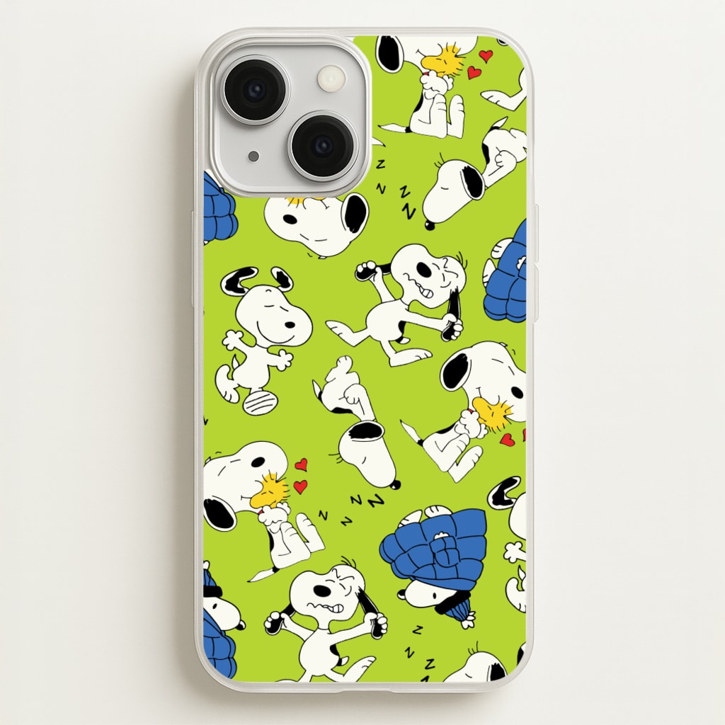 Lime Green Cartoon Beagle Pattern  - Snoopy Phone Case for iPhone 13 Mini