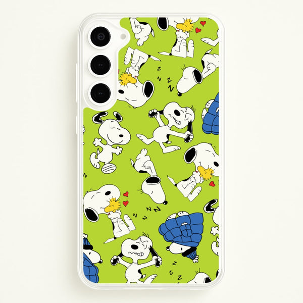 Lime Green Cartoon Beagle Pattern  - Snoopy Phone Case for Galaxy S23