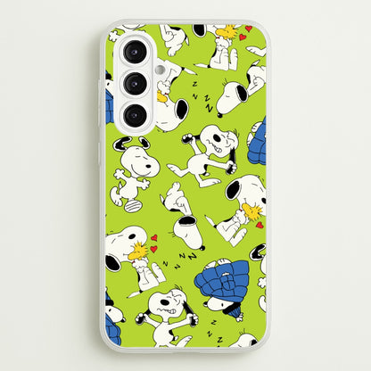 Lime Green Cartoon Beagle Pattern  - Snoopy Phone Case for Galaxy A16