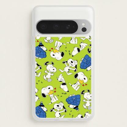 Lime Green Cartoon Beagle Pattern  - Snoopy Phone Case for Google Pixel 9 Pro XL