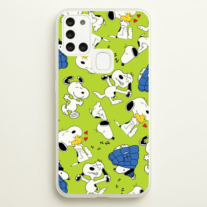 Lime Green Cartoon Beagle Pattern  - Snoopy Phone Case for Galaxy A21s