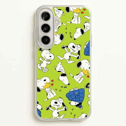 Lime Green Cartoon Beagle Pattern  - Snoopy Phone Case for Galaxy A56