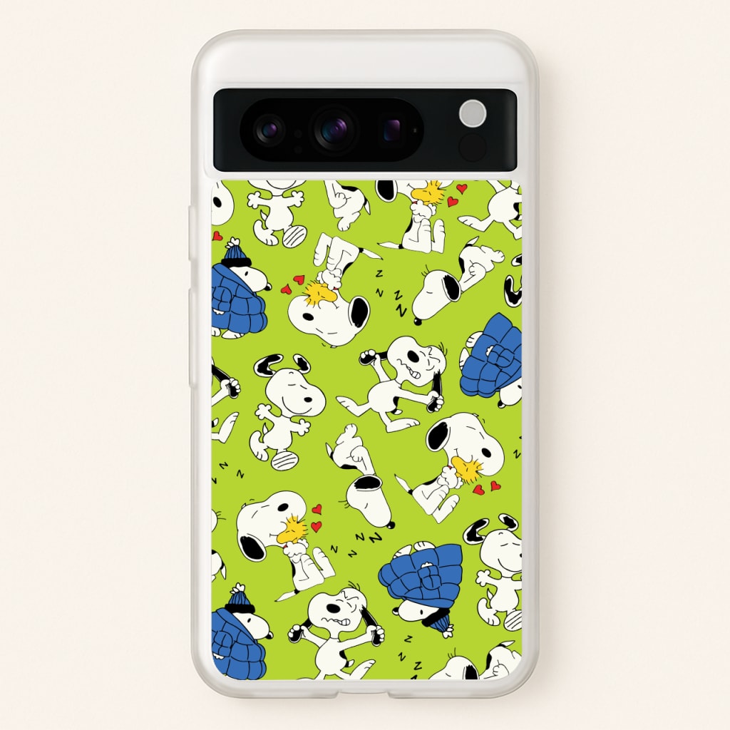 Lime Green Cartoon Beagle Pattern  - Snoopy Phone Case for Google Pixel 8 Pro