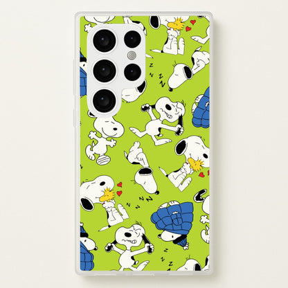 Lime Green Cartoon Beagle Pattern  - Snoopy Phone Case for Galaxy S24 Ultra