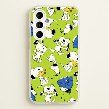 Lime Green Cartoon Beagle Pattern  - Snoopy Phone Case for Galaxy A54