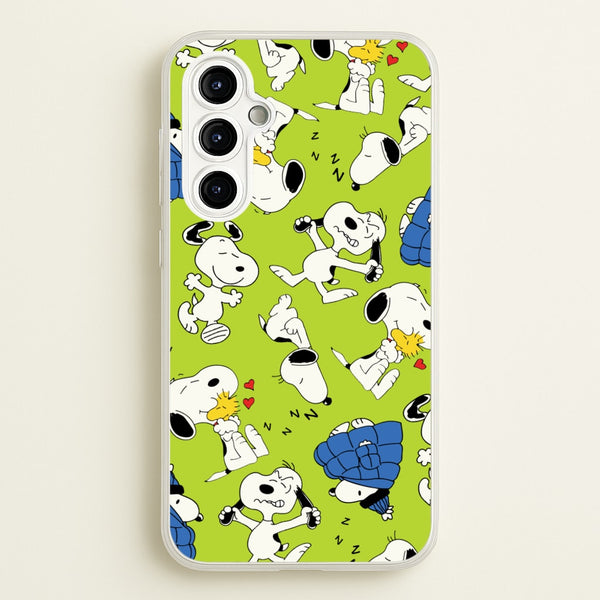 Lime Green Cartoon Beagle Pattern  - Snoopy Phone Case for Galaxy A54