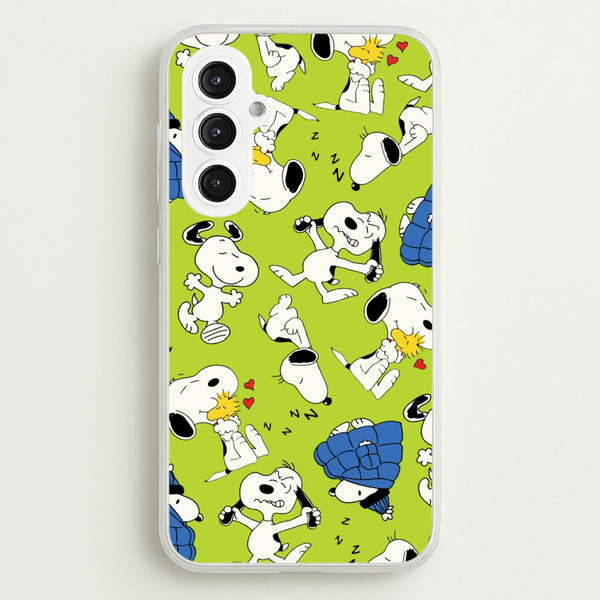 Lime Green Cartoon Beagle Pattern  - Snoopy Phone Case for Galaxy S23FE