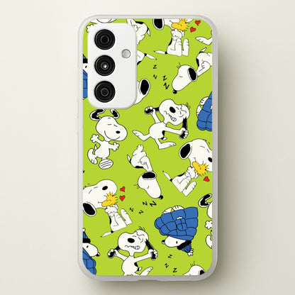 Lime Green Cartoon Beagle Pattern  - Snoopy Phone Case for Galaxy A15