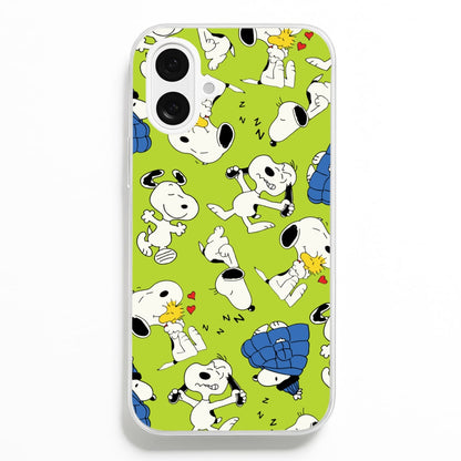 Lime Green Cartoon Beagle Pattern  - Snoopy Phone Case for iPhone 16 Plus