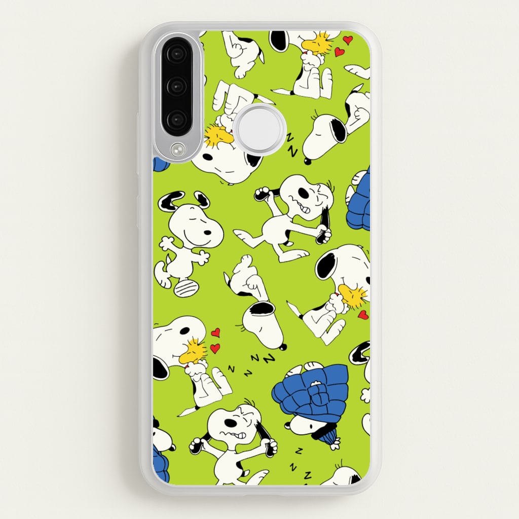 Lime Green Cartoon Beagle Pattern  - Snoopy Phone Case for Huawei P30 Lite