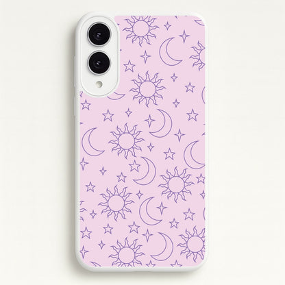 Sun, Moon And Stars Pattern Mauve  - Space Phone Case for Galaxy S25 Edge