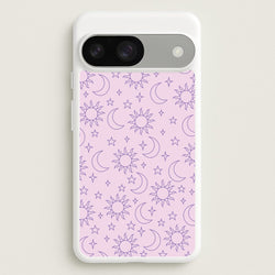 Sun, Moon And Stars Pattern Mauve  - Space Phone Case for Google Pixel 9 / 9 Pro