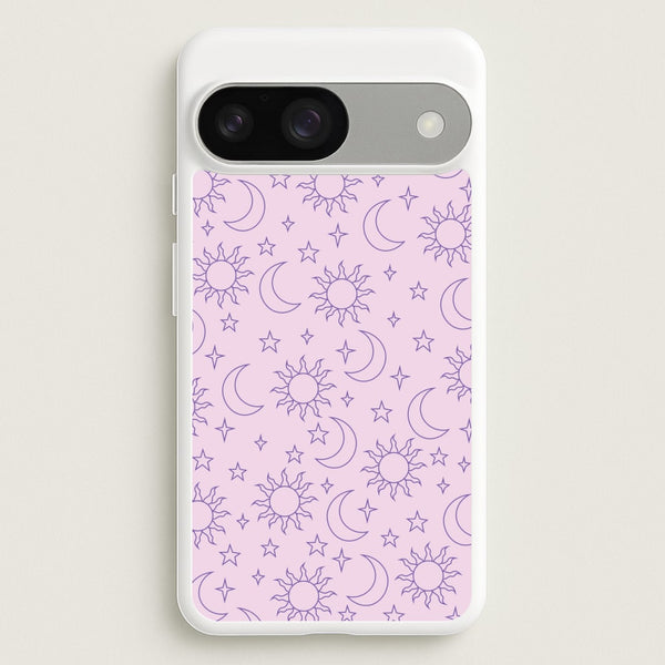 Sun, Moon And Stars Pattern Mauve  - Space Phone Case for Google Pixel 9 / 9 Pro