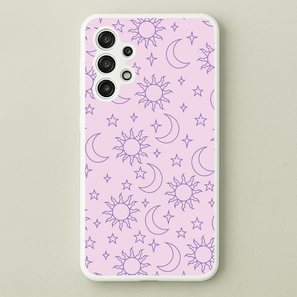 Sun, Moon And Stars Pattern Mauve  - Space Phone Case for Galaxy A13