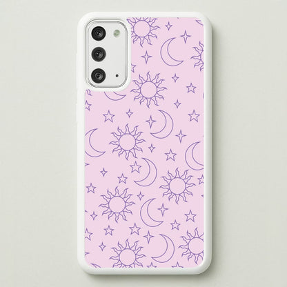 Sun, Moon And Stars Pattern Mauve  - Space Phone Case for Galaxy Note 20