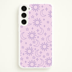 Sun, Moon And Stars Pattern Mauve  - Space Phone Case for Galaxy S23