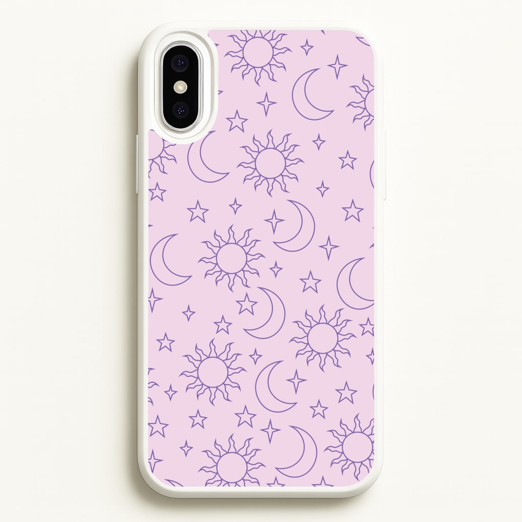 Sun, Moon And Stars Pattern Mauve  - Space Phone Case for iPhone XS Max