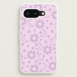 Sun, Moon And Stars Pattern Mauve  - Space Phone Case for Google Pixel 9a
