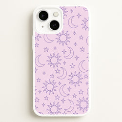 Sun, Moon And Stars Pattern Mauve  - Space Phone Case for iPhone 13 Mini