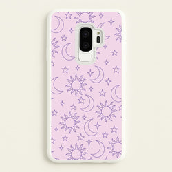 Sun, Moon And Stars Pattern Mauve  - Space Phone Case for Galaxy S9 Plus