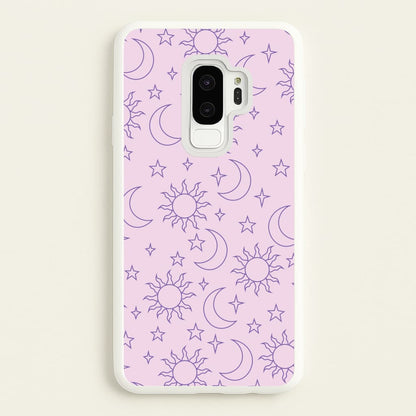 Sun, Moon And Stars Pattern Mauve  - Space Phone Case for Galaxy S9 Plus