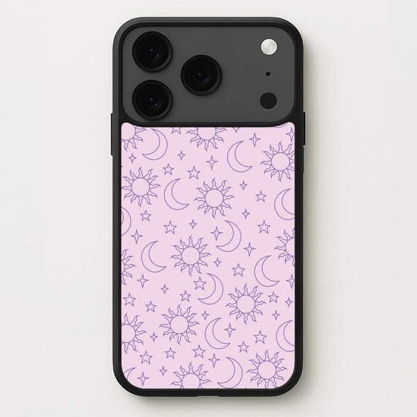 Sun, Moon And Stars Pattern Mauve Phone Case for iPhone 17 Pro Max