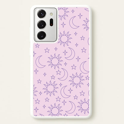 Sun, Moon And Stars Pattern Mauve  - Space Phone Case for Galaxy Note 20 Ultra