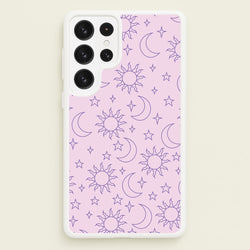 Sun, Moon And Stars Pattern Mauve  - Space Phone Case for Galaxy S22 Ultra