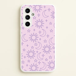 Sun, Moon And Stars Pattern Mauve  - Space Phone Case for Galaxy A54