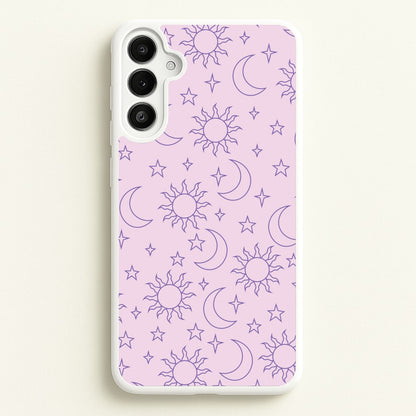 Sun, Moon And Stars Pattern Mauve  - Space Phone Case for Galaxy A34