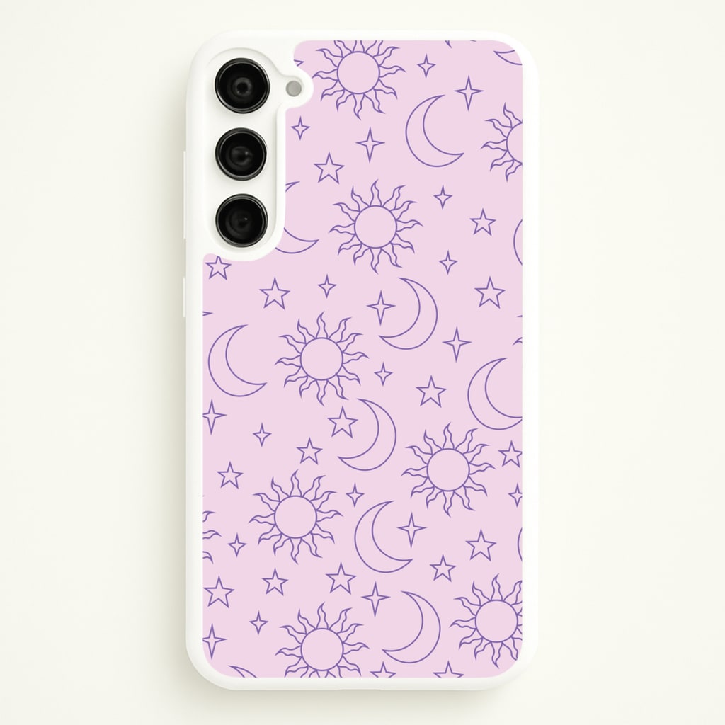 Sun, Moon And Stars Pattern Mauve  - Space Phone Case for Galaxy S23 Plus