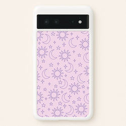 Sun, Moon And Stars Pattern Mauve  - Space Phone Case for Google Pixel 6